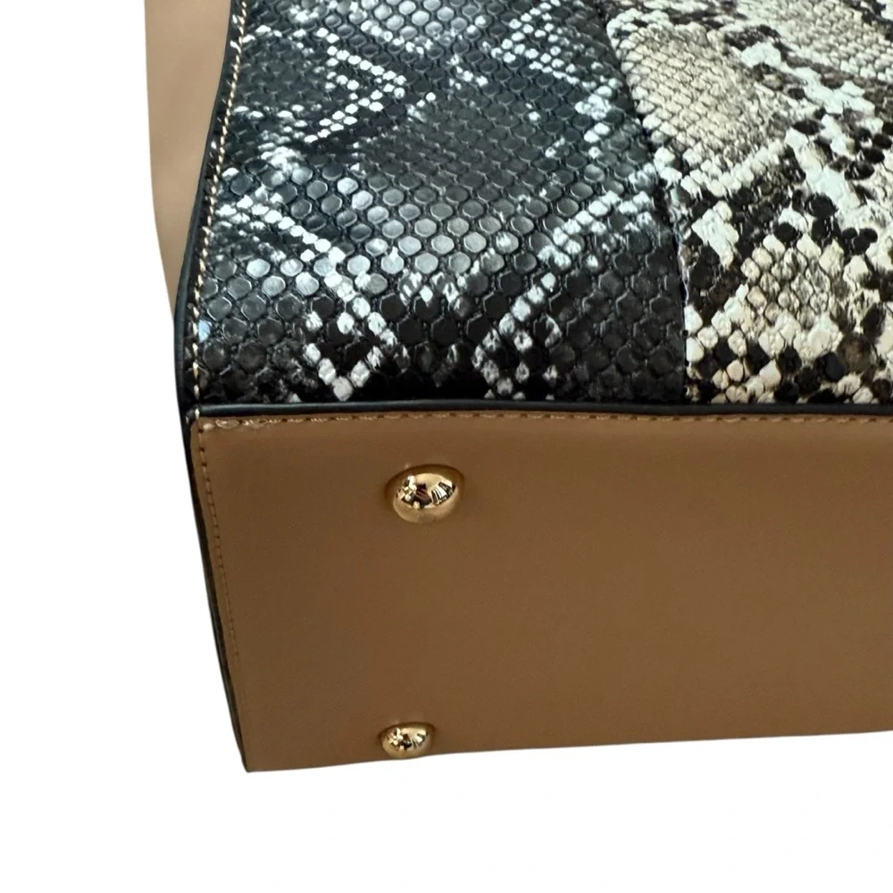 Lemani Paris Stylish Snakeskin Handbag Totebag Tan Black